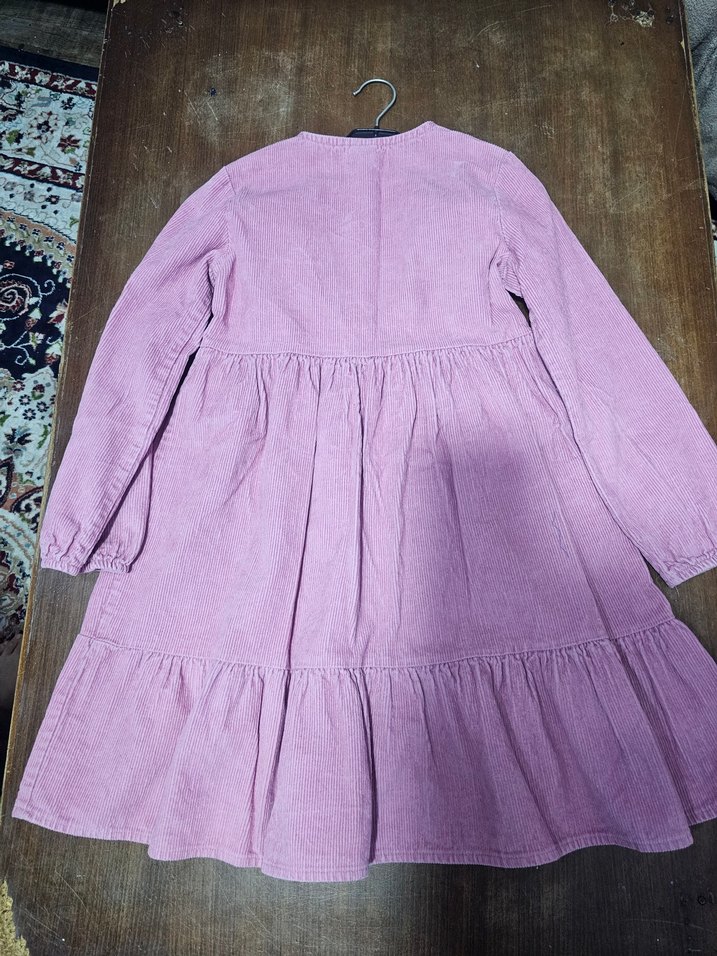 Kız Çocuk Düğmeli kadife Elbise - Görsel 3