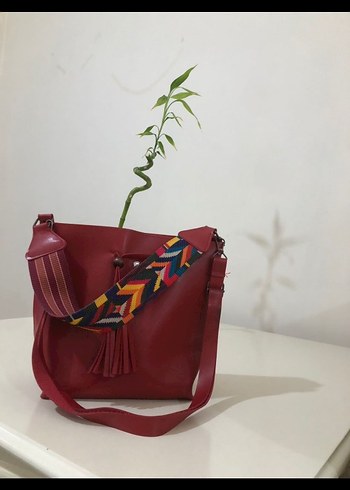 Kırmızı Deri Püsküllü Bohem Kadın Çanta - Görsel 2
