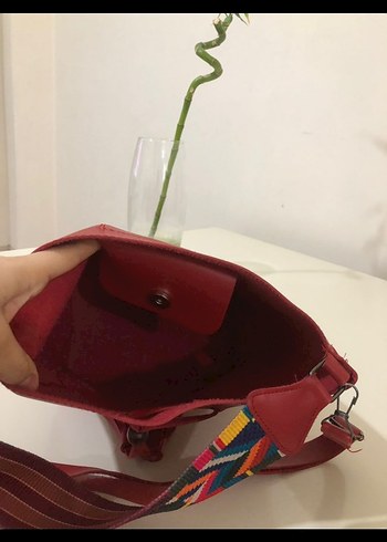 Kırmızı Deri Püsküllü Bohem Kadın Çanta - Görsel 3