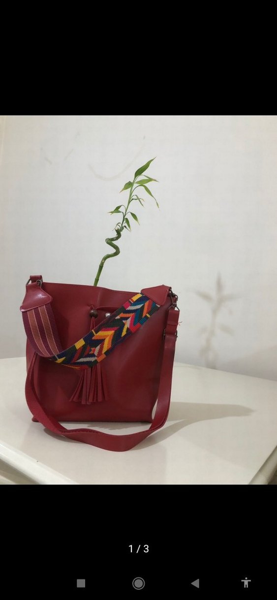 Kırmızı Deri Püsküllü Bohem Kadın Çanta - Görsel 2