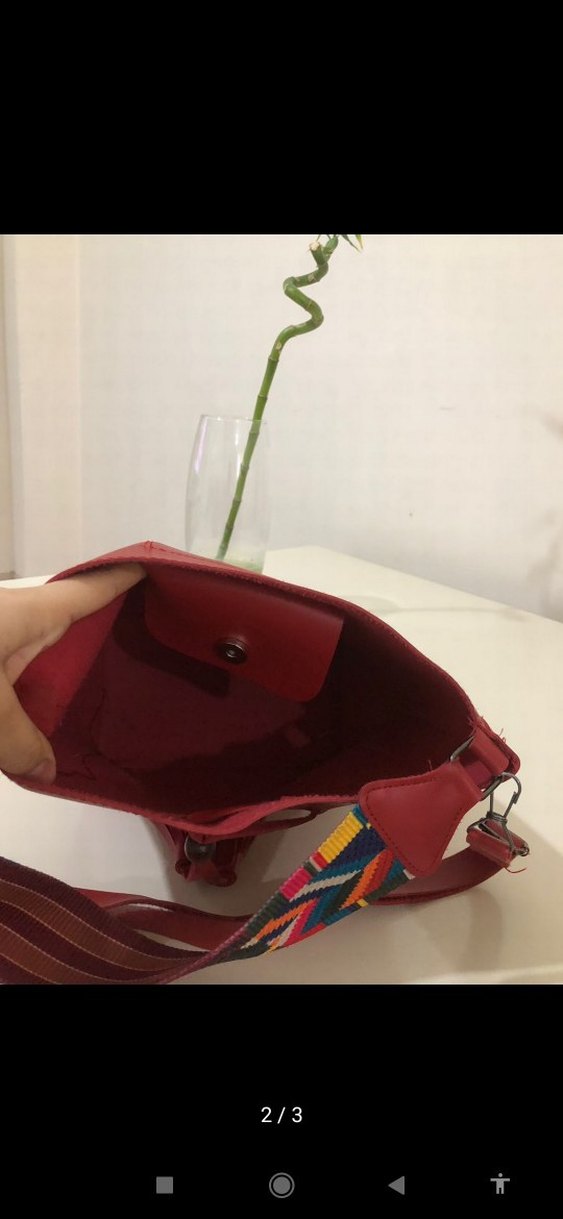 Kırmızı Deri Püsküllü Bohem Kadın Çanta - Görsel 3