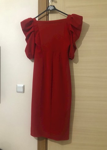 Kırmızı Kare Yaka Elbise - Görsel 2