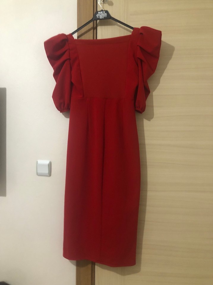 Kırmızı Kare Yaka Elbise - Görsel 2