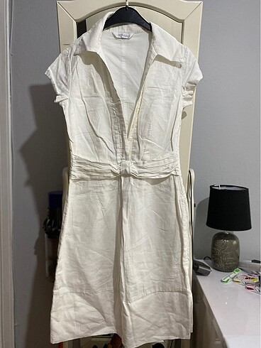 Beyaz keten düz altı elbise - Görsel 5