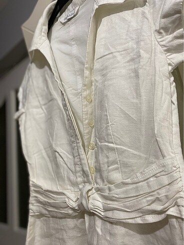 Beyaz keten düz altı elbise - Görsel 6