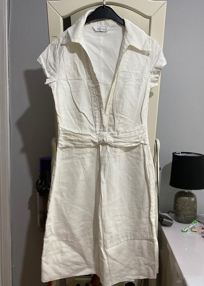 Beyaz keten düz altı elbise - Görsel 5