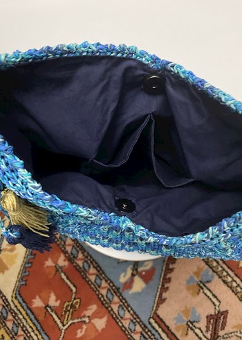 Bohem Tarzı Mavi Örgü Kadın Çanta - Görsel 2