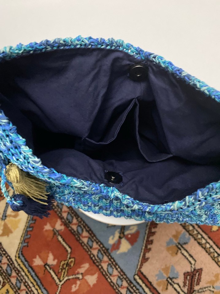 Bohem Tarzı Mavi Örgü Kadın Çanta - Görsel 2