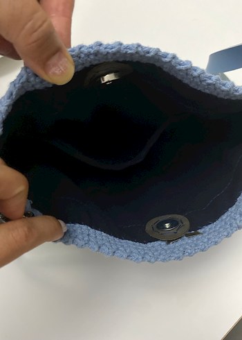 Dantel Detaylı Mavi Örgü Kadın Çanta - Görsel 2