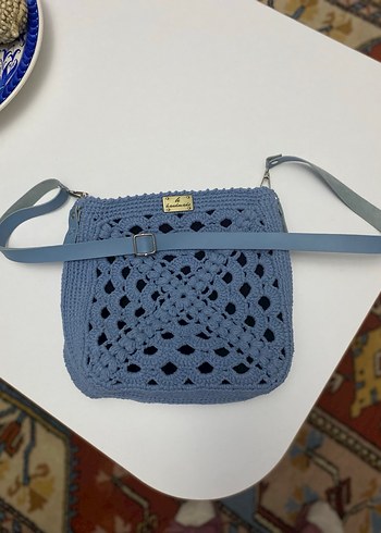 Dantel Detaylı Mavi Örgü Kadın Çanta - Görsel 3