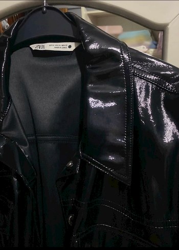 Zara Uzun Siyah Deri Gotik Kadın Ceket - Görsel 2