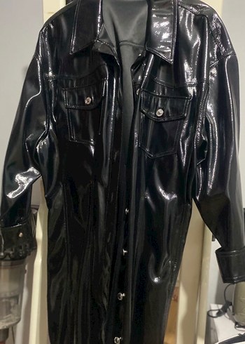 Zara Uzun Siyah Deri Gotik Kadın Ceket - Görsel 3