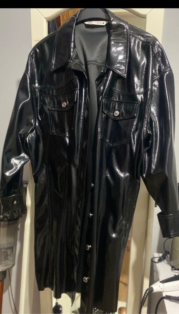 Zara Uzun Siyah Deri Gotik Kadın Ceket - Görsel 3