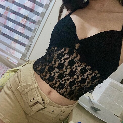 xs Beden siyah dantelli crop