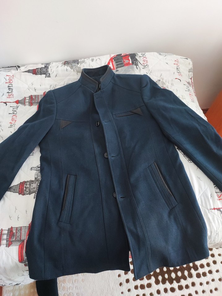 Düğmeli Erkek Süet Mavi Ceket - Görsel 3