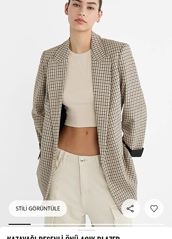 Kazayağı desenli önü açık blazer 