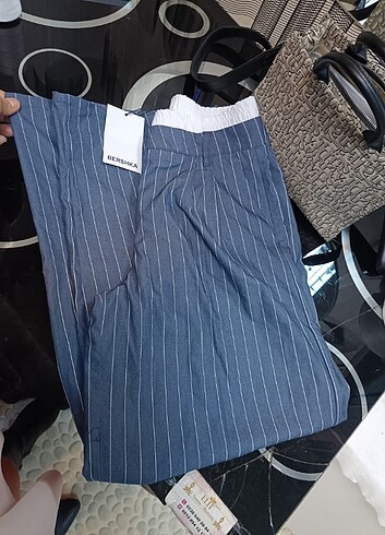 Bershka çizgili paraşüt pantolon 