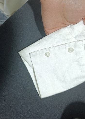 Kadın Beyaz Keten Uzun Kollu Gömlek - Görsel 4