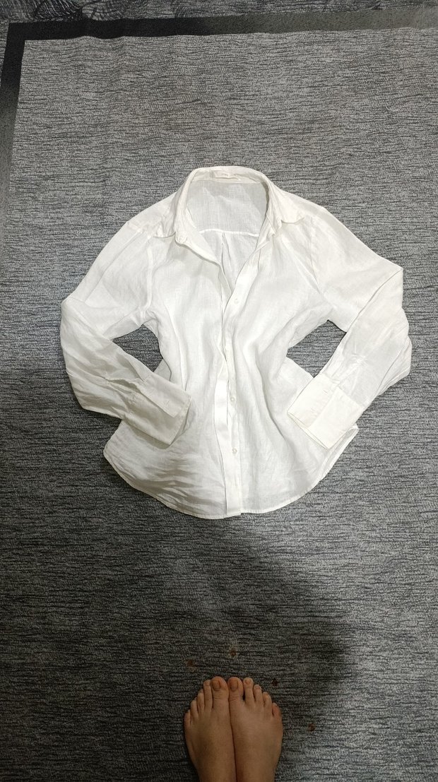 Kadın Beyaz Keten Uzun Kollu Gömlek - Görsel 3