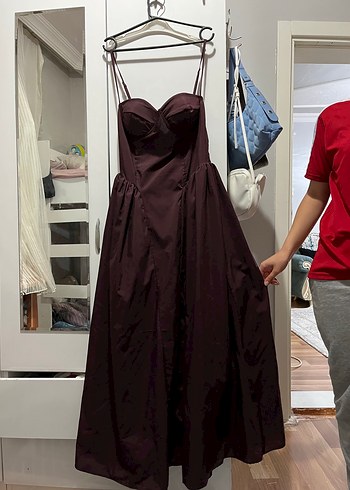 Bordo Straplez Uzun Drapeli Kadın Elbise