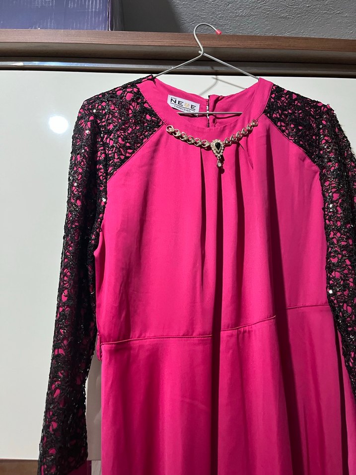 Pembe Uzun Kollu Drapeli Uzun Elbise gayet kullanışlı ve şık - Görsel 2