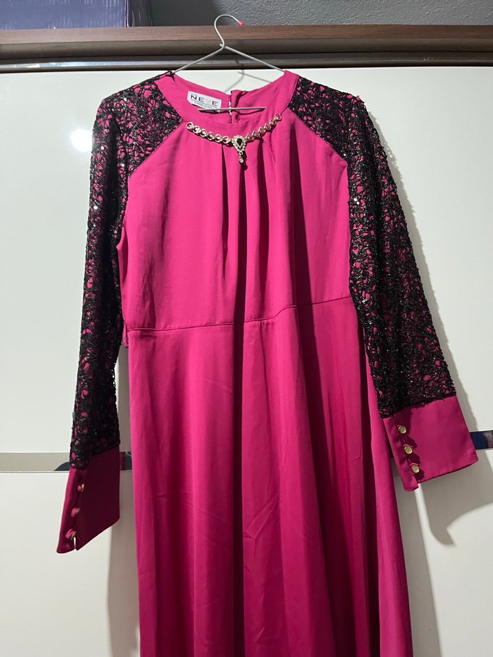 Pembe Uzun Kollu Drapeli Uzun Elbise gayet kullanışlı ve şık - Görsel 5