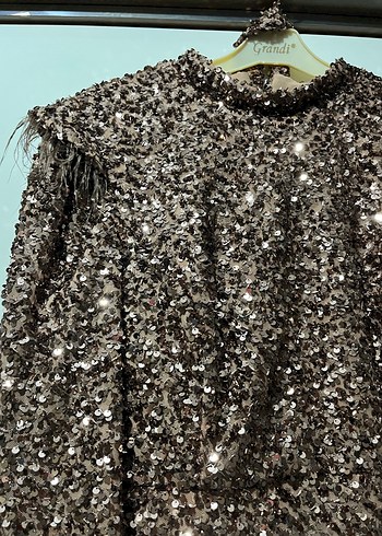 Kahverengi Parlak Uzun Abiye Elbise - Görsel 2