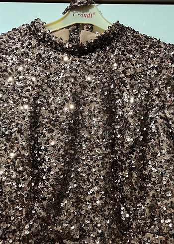 Kahverengi Parlak Uzun Abiye Elbise - Görsel 4