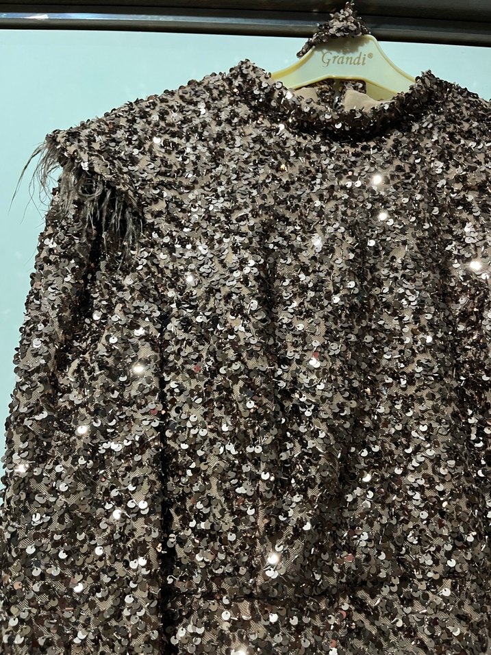 Kahverengi Parlak Uzun Abiye Elbise - Görsel 2