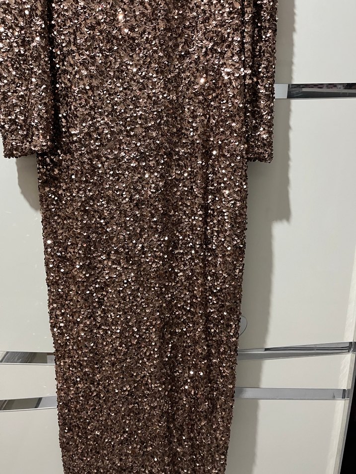 Kahverengi Parlak Uzun Abiye Elbise - Görsel 5