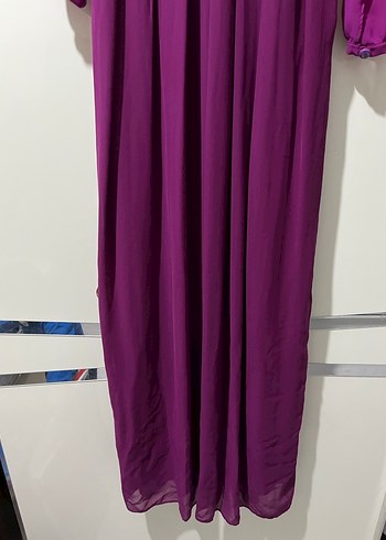 Mor Uzun Kollu Drapeli Uzun Elbise - Görsel 3