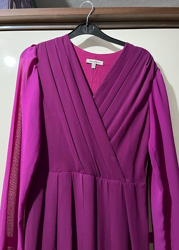 Mor Uzun Kollu Drapeli Uzun Elbise - Görsel 2