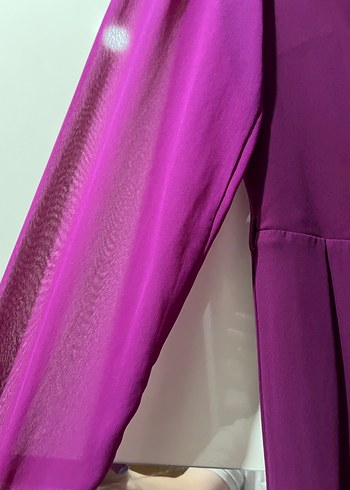 Mor Uzun Kollu Drapeli Uzun Elbise - Görsel 4