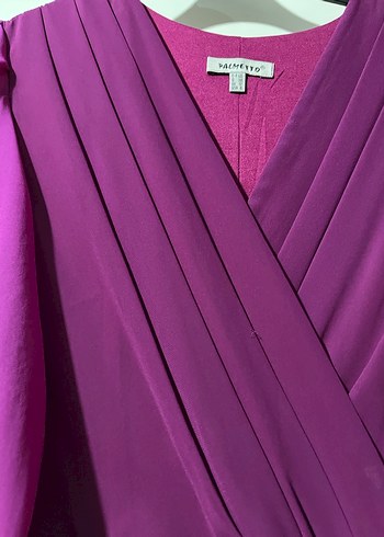 Mor Uzun Kollu Drapeli Uzun Elbise - Görsel 5