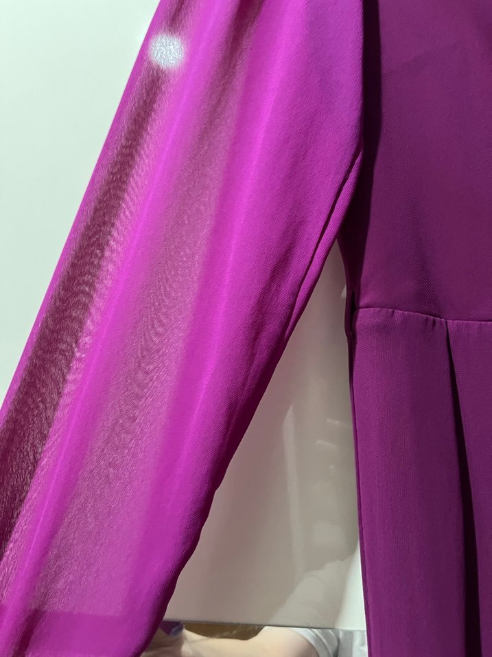 Mor Uzun Kollu Drapeli Uzun Elbise - Görsel 4