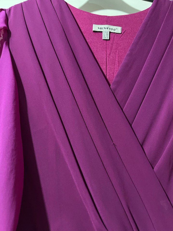 Mor Uzun Kollu Drapeli Uzun Elbise - Görsel 5