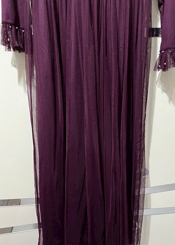 Uzun Kollu Mor Piliseli Abiye Elbise - Görsel 3