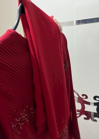 Kırmızı  Uzun Kollu Nakışlı Kadın Elbisesi - Görsel 6