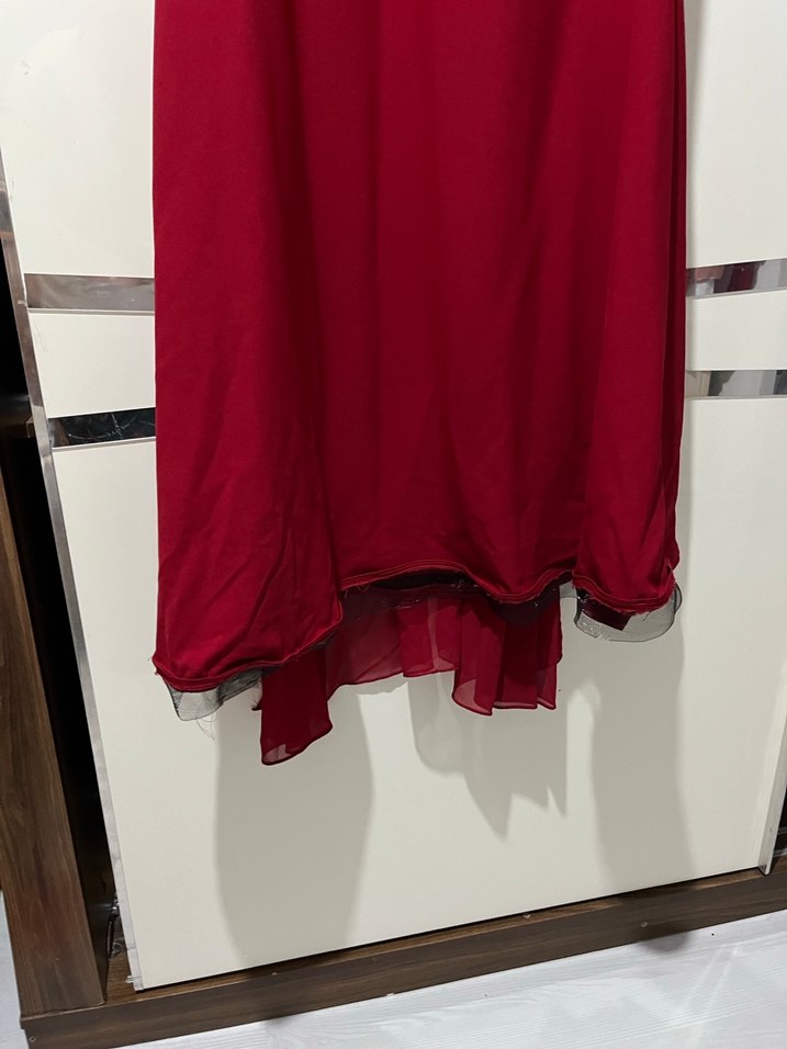 Kırmızı  Uzun Kollu Nakışlı Kadın Elbisesi - Görsel 4