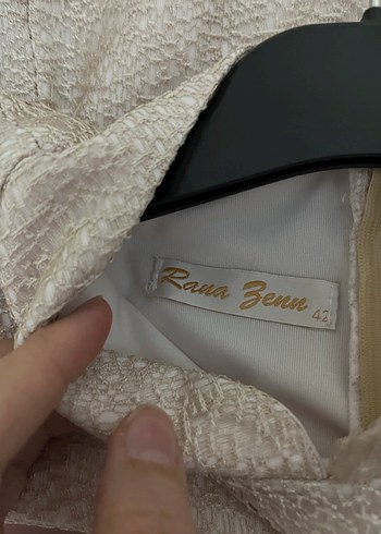 Krem renk Dantel Detaylı Uzun Kollu Elbise - Görsel 6