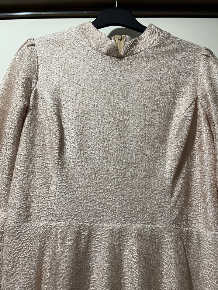 Krem renk Dantel Detaylı Uzun Kollu Elbise - Görsel 2