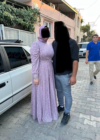 Lila Uzun Kollu Zarif Abiye Elbise - Görsel 3