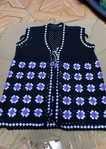 motifli Nakışlı Örgü Kısa Kadın Yelek - Görsel 3