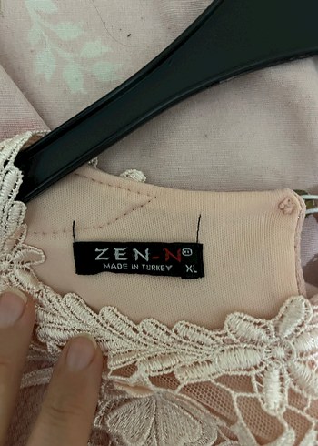 Dantel Detaylı Pudra Pembe Uzun Elbise - Görsel 5