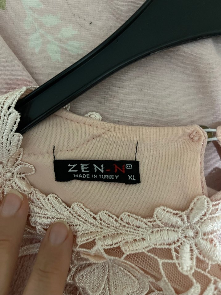 Dantel Detaylı Pudra Pembe Uzun Elbise - Görsel 5