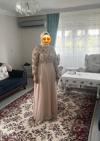 Krem renkte bohem tarzı  Abiye Elbise - Görsel 3