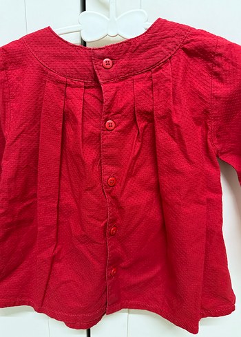 Kız Çocuk Kırmızı Keten Uzun Kollu Bluz - Görsel 3