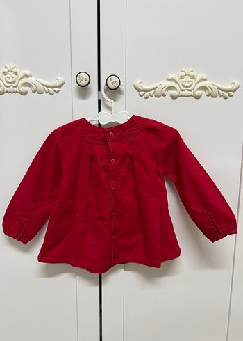 Kız Çocuk Kırmızı Keten Uzun Kollu Bluz - Görsel 2