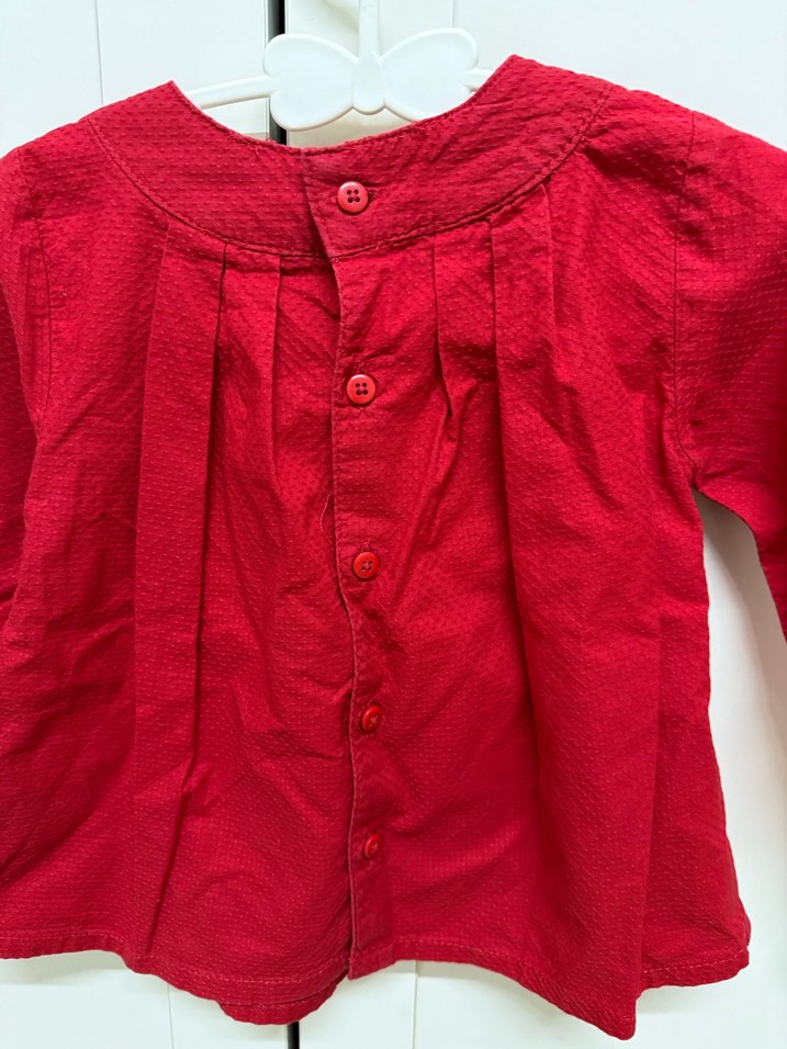 Kız Çocuk Kırmızı Keten Uzun Kollu Bluz - Görsel 3