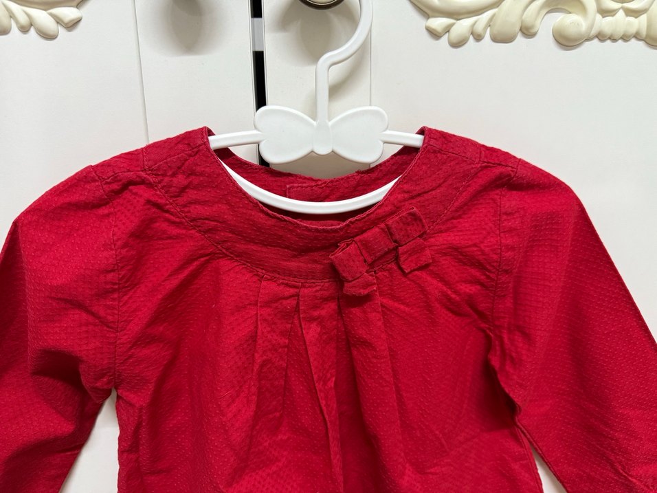 Kız Çocuk Kırmızı Keten Uzun Kollu Bluz - Görsel 4